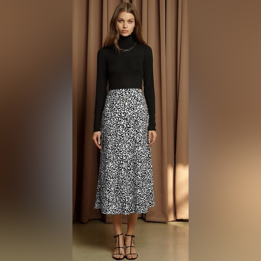 Pixie Market Rene White Leopard Midi Skirt